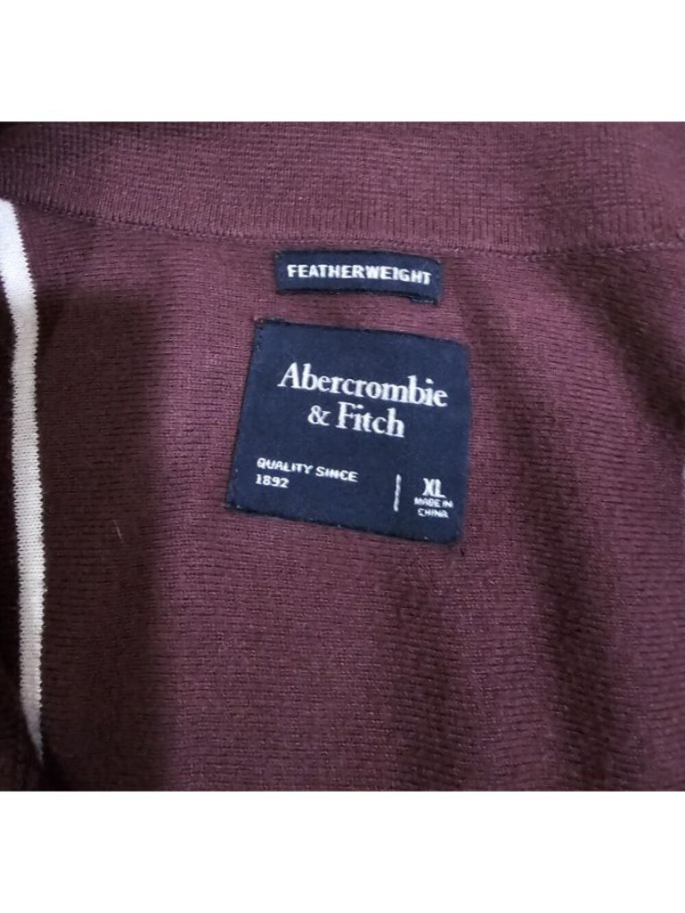 Abercrombie & Fitch Mens XL Polo Burgundy White Stripe Cotton Cashmere Luxury - Picture 4 of 7